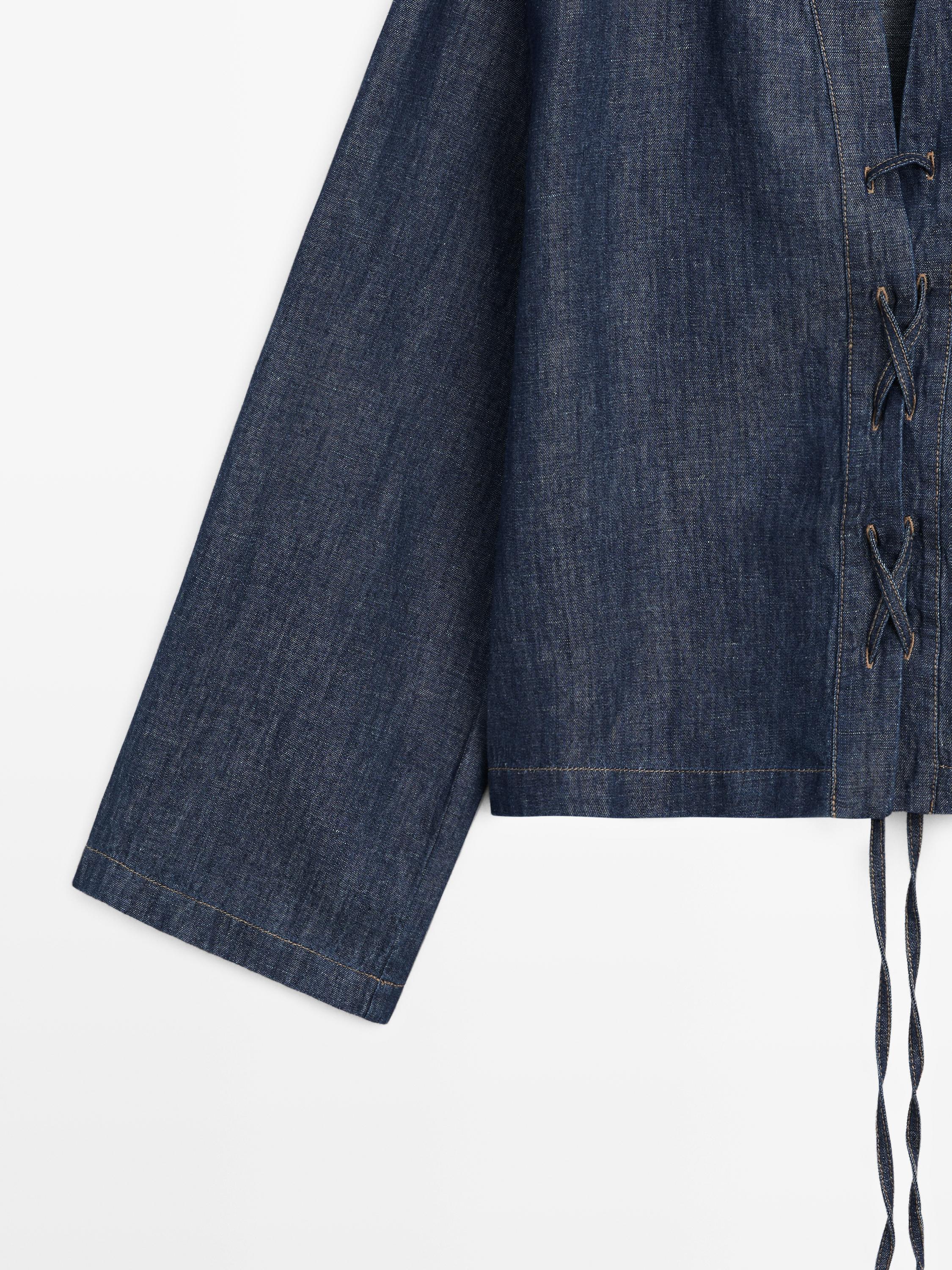 Total look linen blend denim shirt